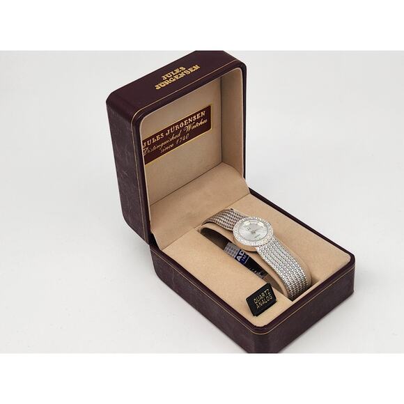 NOS Ladies Jules Jurgensen Crystal Silver Mesh Watch - New Battery - Picture 4 of 15